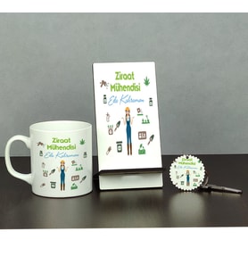 Ziraat Mühendisine Hediye Üçlü Set (Kupa + Telefon Standı + Anahtarlık)