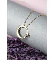 Ay Yıldızlı Türk Bayrağı Kolye Gümüş Zirkon Taşlı 925 Ayar Gümüş Kolye (Gold)