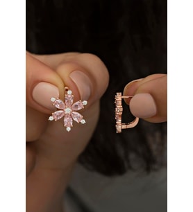925 Ayar Gümüş Pembe Taşlı Çiçek Küpe