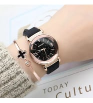 Gogoey Kadın Kol Saati + Bileklik Lüks Moda Şık Trend Bayan Saat Siyah Rose Gold Doğum Günü Hediye