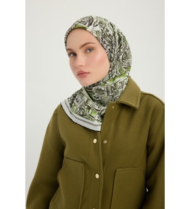 Schaless Yankılar Şehri - İndigo - Vierra Desenli Viskon Eşarp - 90x90 Cm (Yeşil)