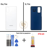 Samsung S20 Bulut Beyazı Arka Pil Kapağı Batarya Kapağı Lazer Kesim + Yapıştırıcı ve Vida Seti