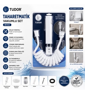 BEYAZ TAHARATMATİK SETİ TAHARATMETİK EL DUŞU- HORTUM - MAFSAL VAKUMLU SET (4915)