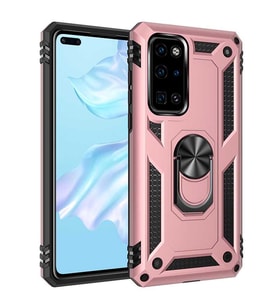 Huawei P40 Kılıf Metal For Car Yüzüklü Standlı Military Ring Serisi (Rose)