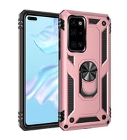 Huawei P40 Kılıf Metal For Car Yüzüklü Standlı Military Ring Serisi (Rose)