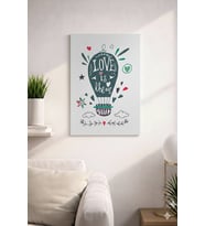 LOVE İS THE AİR YAZILI UÇAN BALON   TASARIMLI MDF TABLO (27X18)