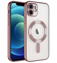 iPhone 11 Kılıf Magsafe Köşeleri Renkli Lüx Şeffaf Kamera Lens Korumalı (Rose)