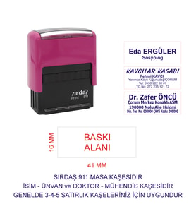 Sırdaş 911 Kişiye Özel İsim Makam Ve Ünvan Kaşesi - PEMBE MAKİNA MAVİ MÜREKKEP