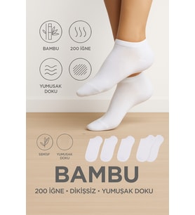 4’lü Bambu İplik 200 İğne Dikişsiz Yumuşak Dokulu Parfümlü Patik Çorap