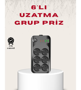 6’Lı Grup Priz Termal Korumalı Usb Type-C Çoklu Priz 2 Metre Kablo - Lisinya