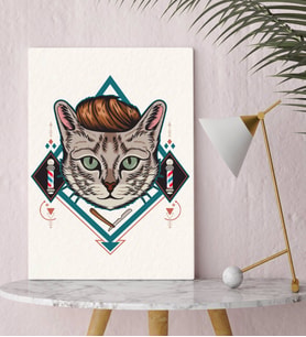 BK Gift Berber Kedi Tasarımlı Kanvas Tablo-1