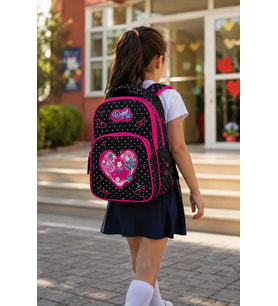 Benekli Flamingo Okul Sırt Çantası Yerli Üretim Çok Bölmeli Öğrenci Çantası 40x30x15 cm
