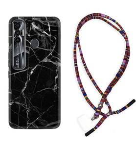 Tecno Spark 6 6 Go 8C 8 Pro 7 7 Pro Kılıf Boyun Asklı Rasta Silikon Fragile Black Mermer 1378