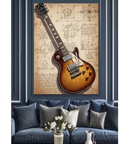 Elektro Gitar Teknik Çizim Dekoratif Kanvas - Mdf Ahşap Tablo