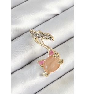 Zirkon Taşlı 3D Kedi Detaylı Nota Figürlü Gold Renk Kadın Broş TJ-BR444