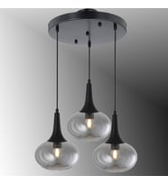 TT602-3Y-SY-FÜME TT Aydınlatma Mat Siyah - Füme 3 lü Hunili Tombul Camlı Yuvarlak Avize