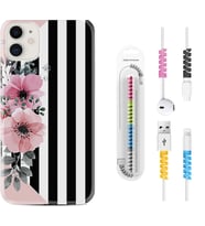 Apple iPhone 11 12 13 Mini Kılıf Kablo Koruma Spiral Silikon Flowers 4 1390
