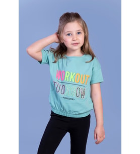 Toontoy Kız Çocuk Workout Baskılı Taş İşlemeli Tişört (Yeşil)