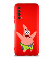 Huawei P Smart 2021 Soft Premier Kapak Patrick Yıldız Tasarımlı Silikon Kılıf - Kırmızı (Şeffaf)