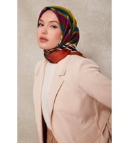Kare Desenli Twill İpek Eşarp-0920 (Petrol Mavisi)