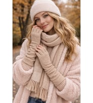 Angora Karışımlı Parmaksız Kadın Eldiven – Yumuşak & Şık (Bej)