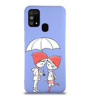 Samsung Galaxy M31 Uyumlu Lansman Kılıf Aşk Tasarımlı İçi Kadife Kapak-Lila (Şeffaf)