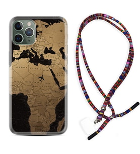 Apple iPhone 11 12 13 14 Pro Max Kılıf Boyun Asklı Rasta Silikon Map Planet 1656