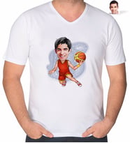 BK Gift Kişiye Özel Erkek Basketbolcu Karikatürlü V Yaka Tişört-1 (Beyaz)
