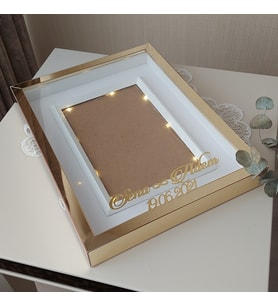 30x40 Cm Gold Pleksili Ledli Yeni Trend Tasarım Anı Çerçevesi! Ayna Çerçeve! Gold Kaplı