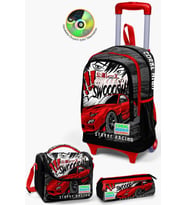Coral High Kids Siyah Kırmızı Anime Araba Desenli Çekçekli 3'lü Çanta Seti SET0123947