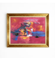 Tablore Pembe Fuşya Soyut Modern Salon Tablosu Gold Çerçeveli Sanatsal Duvar Dekorasyonu