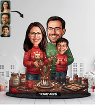 BK Gift Kişiye Özel Aile Yılbaşı Tasarımlı Karikatür Biblo -3, Yılbaşı Hediyesi, Yeni Yıl Hediyesi