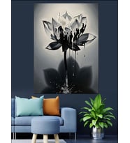 Siyah Beyaz Modern Lotus Çiçeği Dekoratif Kanvas - Mdf Ahşap Tablo