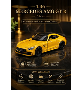 1:36 Mercedes AMG GT R Sarı Diecast Metal Oyuncak Araba Açılır Kapı Çek Bırak