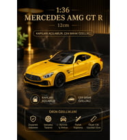 1:36 Mercedes AMG GT R Sarı Diecast Metal Oyuncak Araba Açılır Kapı Çek Bırak
