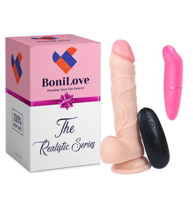Bonilove Gerçekçi Görünüme Sahip Sessiz Çalışabilen 19 Cm Titreşimli Realistik Penis+Mini Vibratör