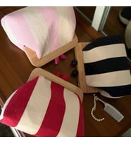 Ahşap Burslu Çizgili Clutch Çanta