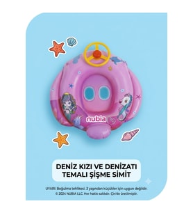 Direksiyonlu deniz ve havuz simidi 1 ile 4 yaşa uygun kız desenli ayak geçmeli simit.