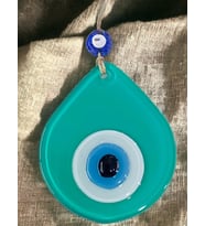 Orta Boy Açık Yeşil Damla Desen Nazar Boncuklu Duvar Dekoru Cam Duvar Süsü