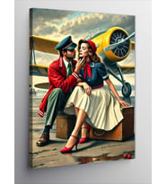 Kanvas Tablo Retro Çift Ve Uçak