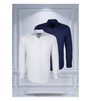 Todth 2'li Paket Kolay Ütülenebilen Dört Mevsim Modern Fit Yumuşak Dokulu Beyaz ve Lacivert Düz Gömlek