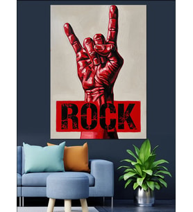 Kırmızı El Rock İşareti Dekoratif Kanvas - Mdf Ahşap Tablo
