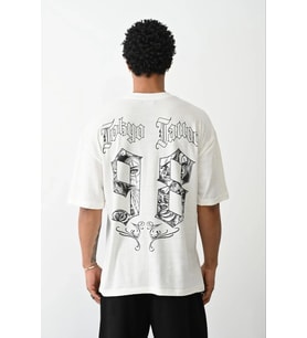Erkek Kısa Kol Yazlık Tişört Bisiklet Yaka Baskılı Oversize T-Shirt - Beyaz
