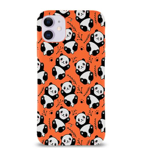 Apple iPhone 11 Uyumlu Lansman Kılıf Panda Tasarımlı İçi Kadife Kapak-Turuncu (Şeffaf)
