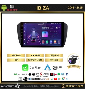 Seat Ibiza 4GB + 64GB 2008-2015 Model Android 13 Kablosuz Carplay Navigasyon Multimedya Sistemi