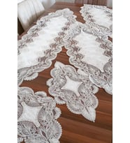 Salon Takımı 5 Parça Dantelli Masa Örtüsü Runner Seti