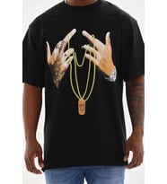 Erkek Baskılı T-Shirt Kısa Kol Bisiklet Yaka Rahat Kalıp Günlük Tişört - Siyah