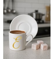 Türk Kahvesi, Espresso, Harf Fincan (Beyaz-Altın El Yazısı)