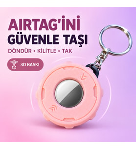 Apple AirTag Uyumlu Döndürmeli Kilitli 3D Baskı Koruyucu Anahtarlık
