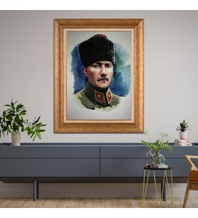 Altın Paspartulu Atatürk  Çerçeveli Tablo C995 (Gold)